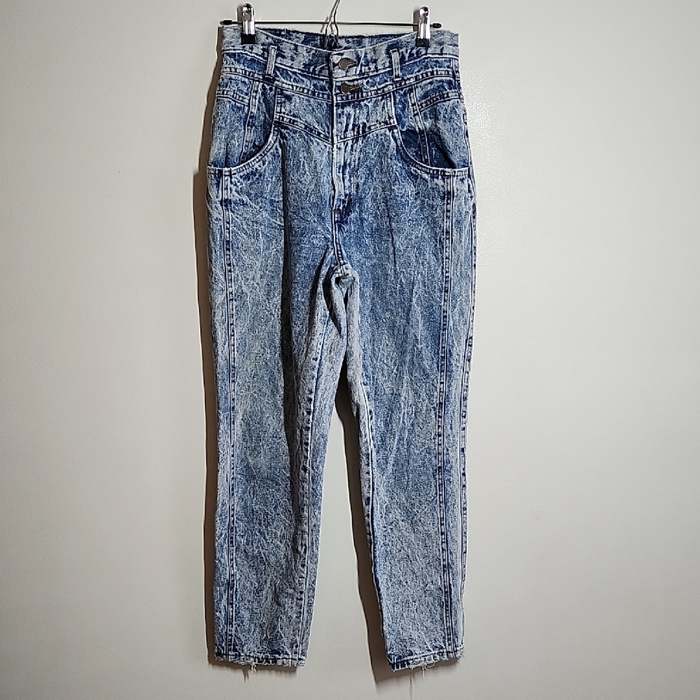 Sunset Blues Vintage Acid Wash Mom Jeans Ankle Length High Rise
